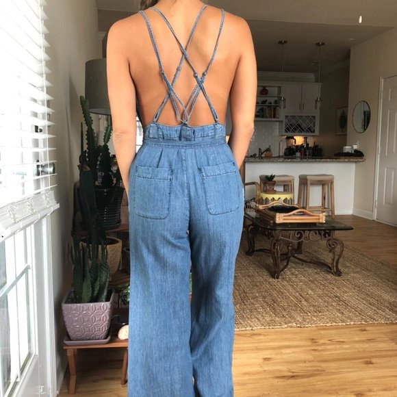 Free People Pants - Free People Clara Chambray Denim Jumpsuit